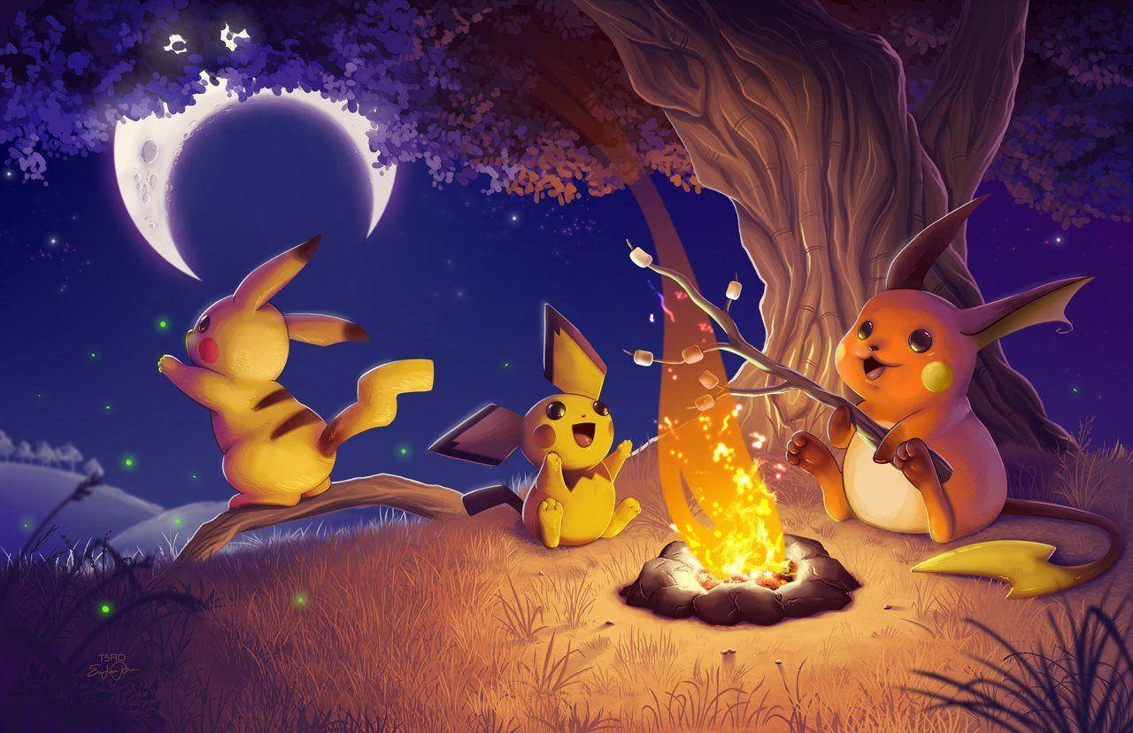 Pichu Playing Bonfire Background