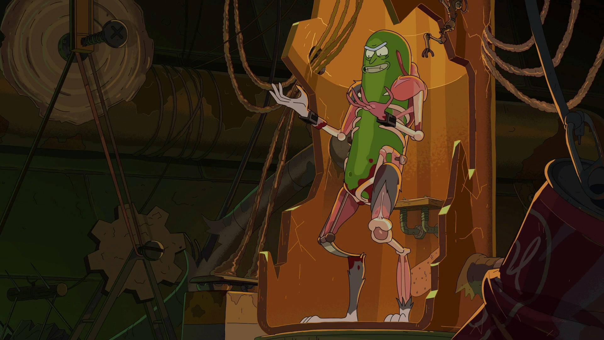 Pickle Rick In His Makeshift Throne