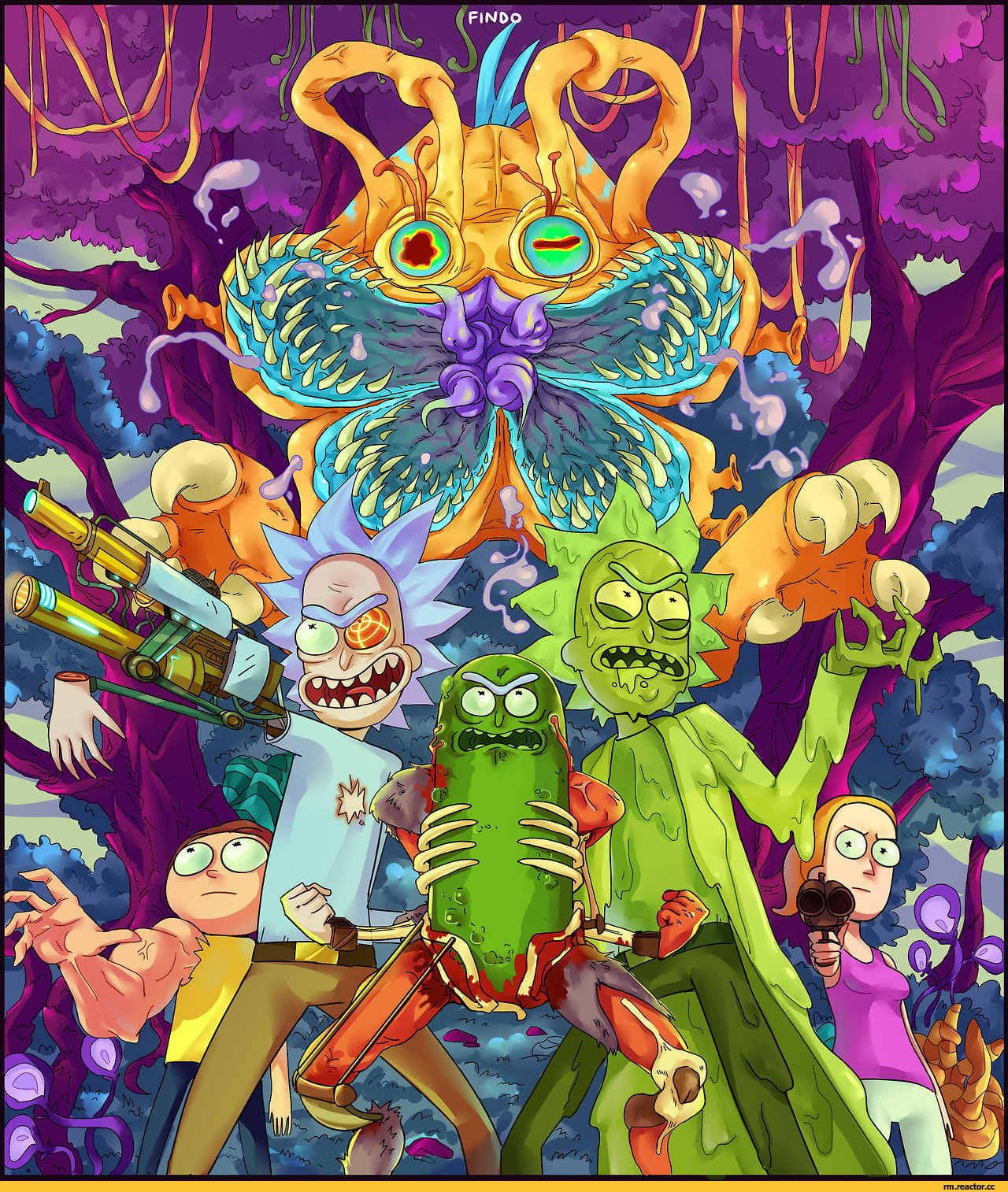 Pickle Rick With Rick And Morty Characters Background