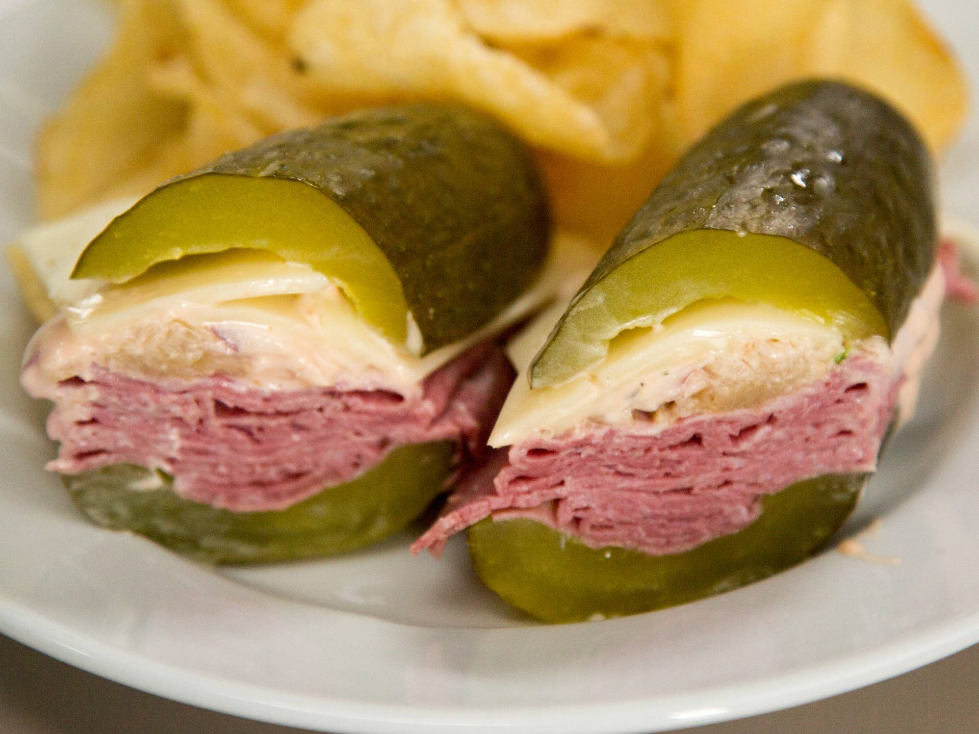 Pickles Stuffed With Cheese And Ham Background