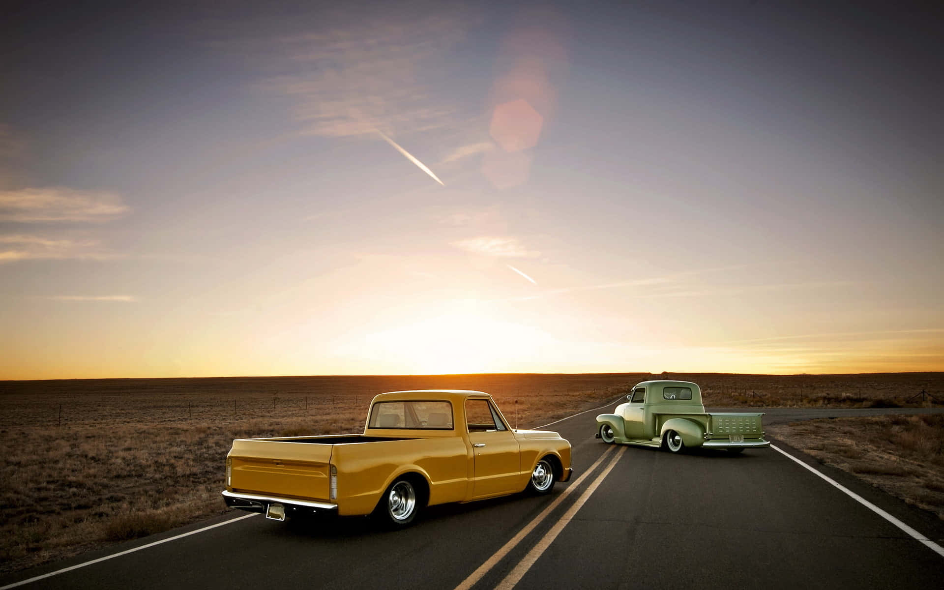 Pickup Truck Yellow Green Chevrolet Ck