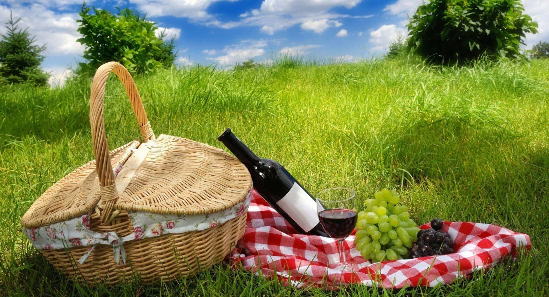 Picnic Basket Wine Grapes Background