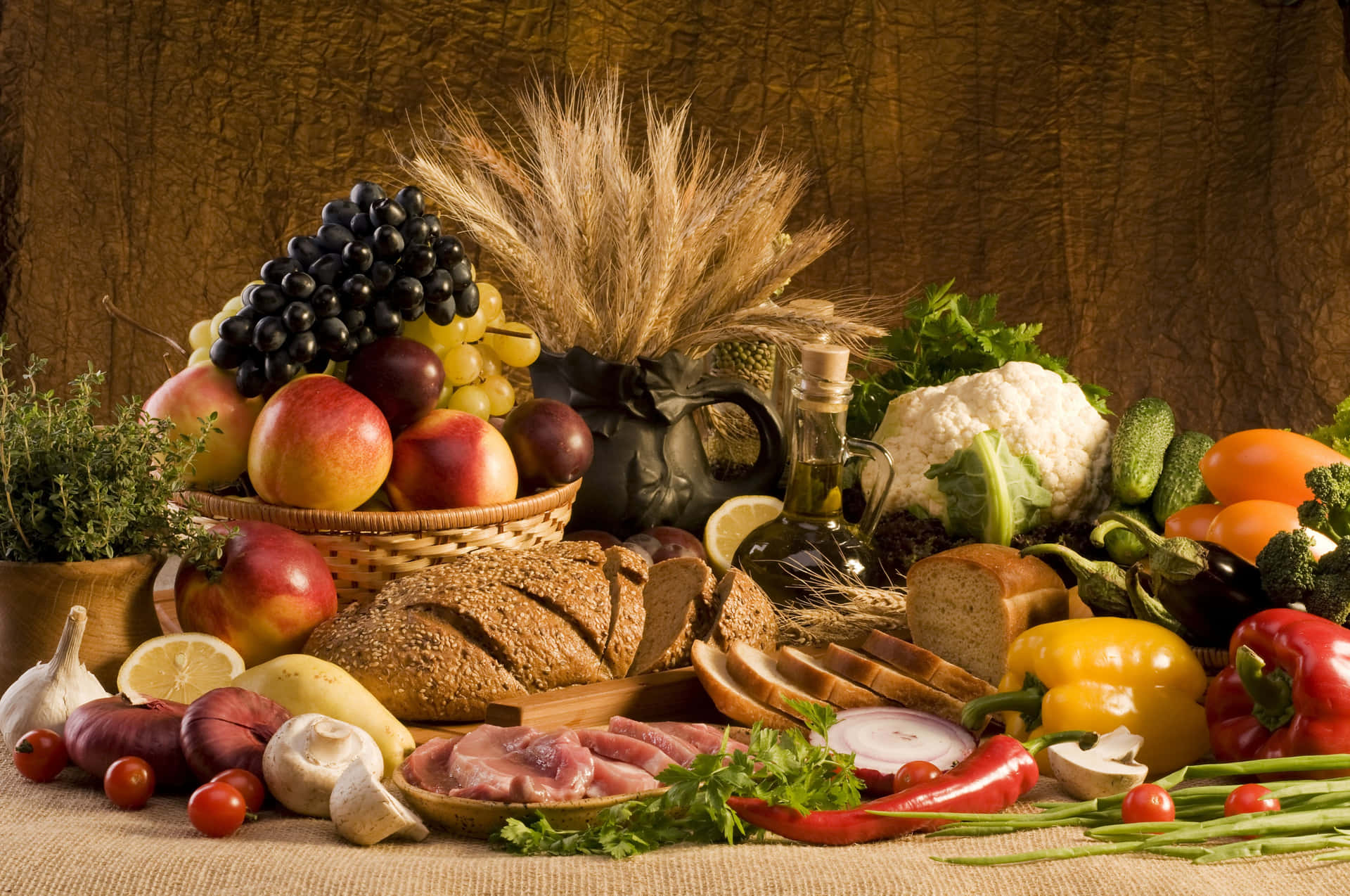 Picnic Set With Fresh Fruits And Vegetables