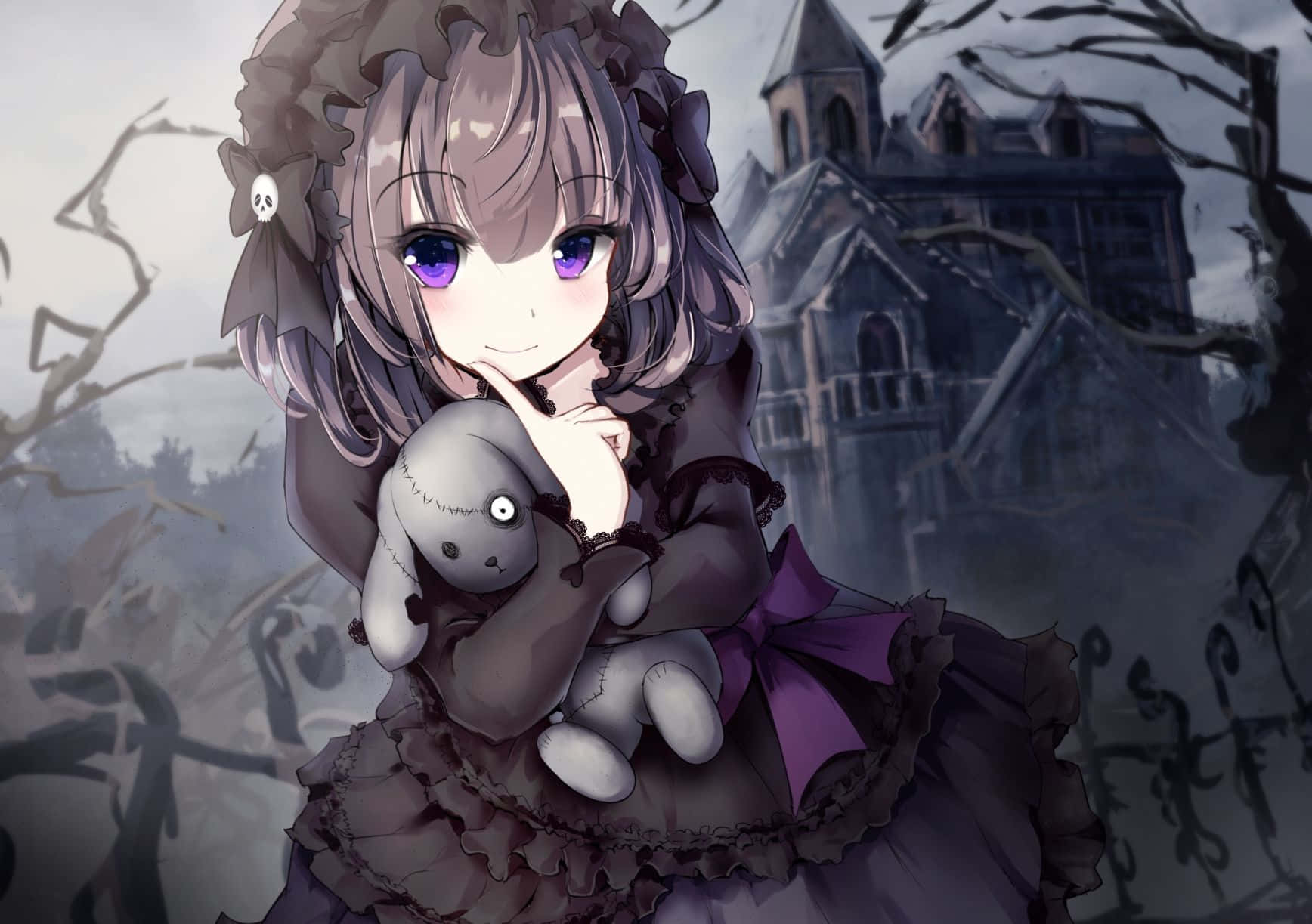 Picture Of A Gothic Anime Girl Standing In A Mysterious Forest. Background