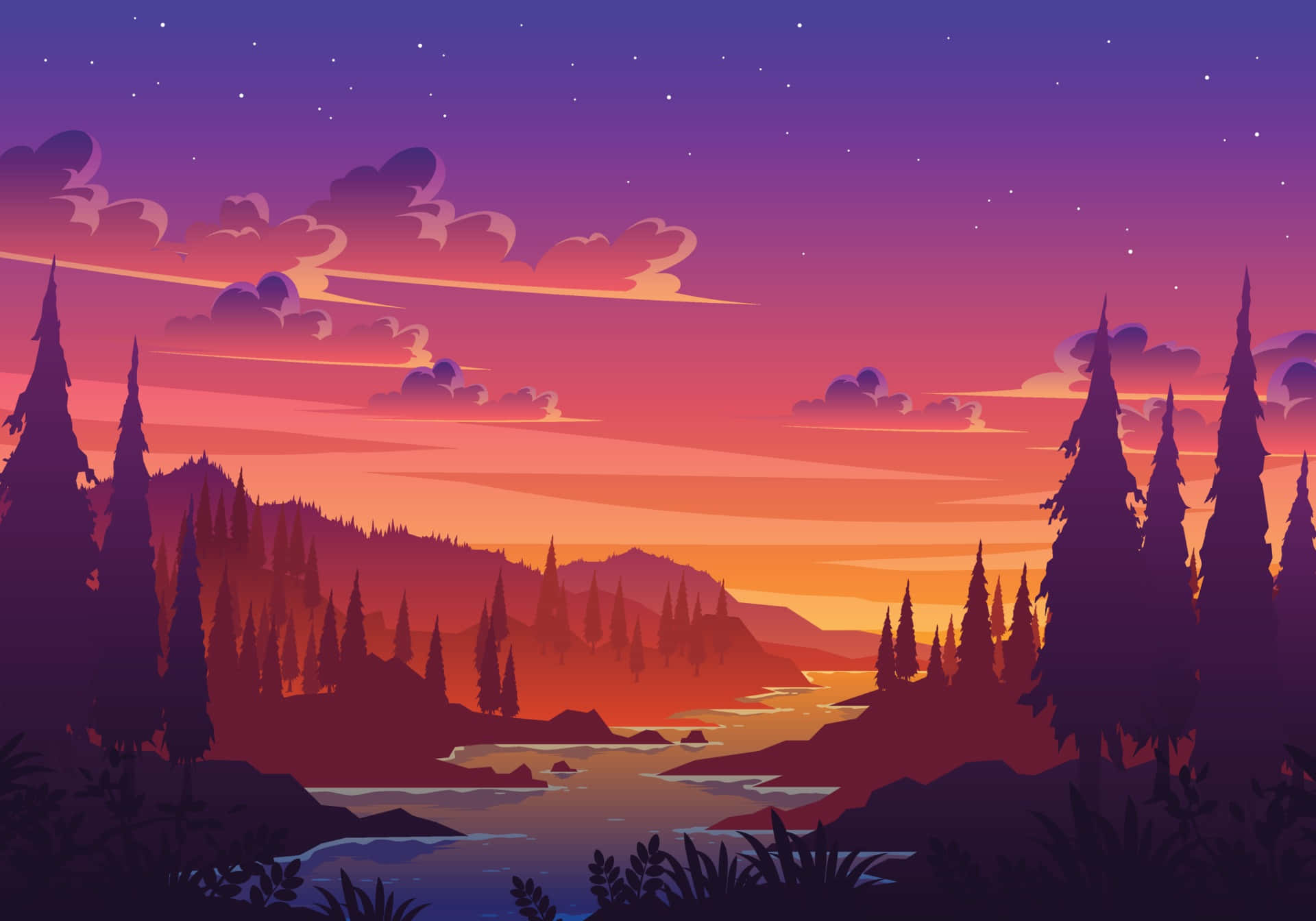 Picture Of A Vibrant Pixel Landscape Background