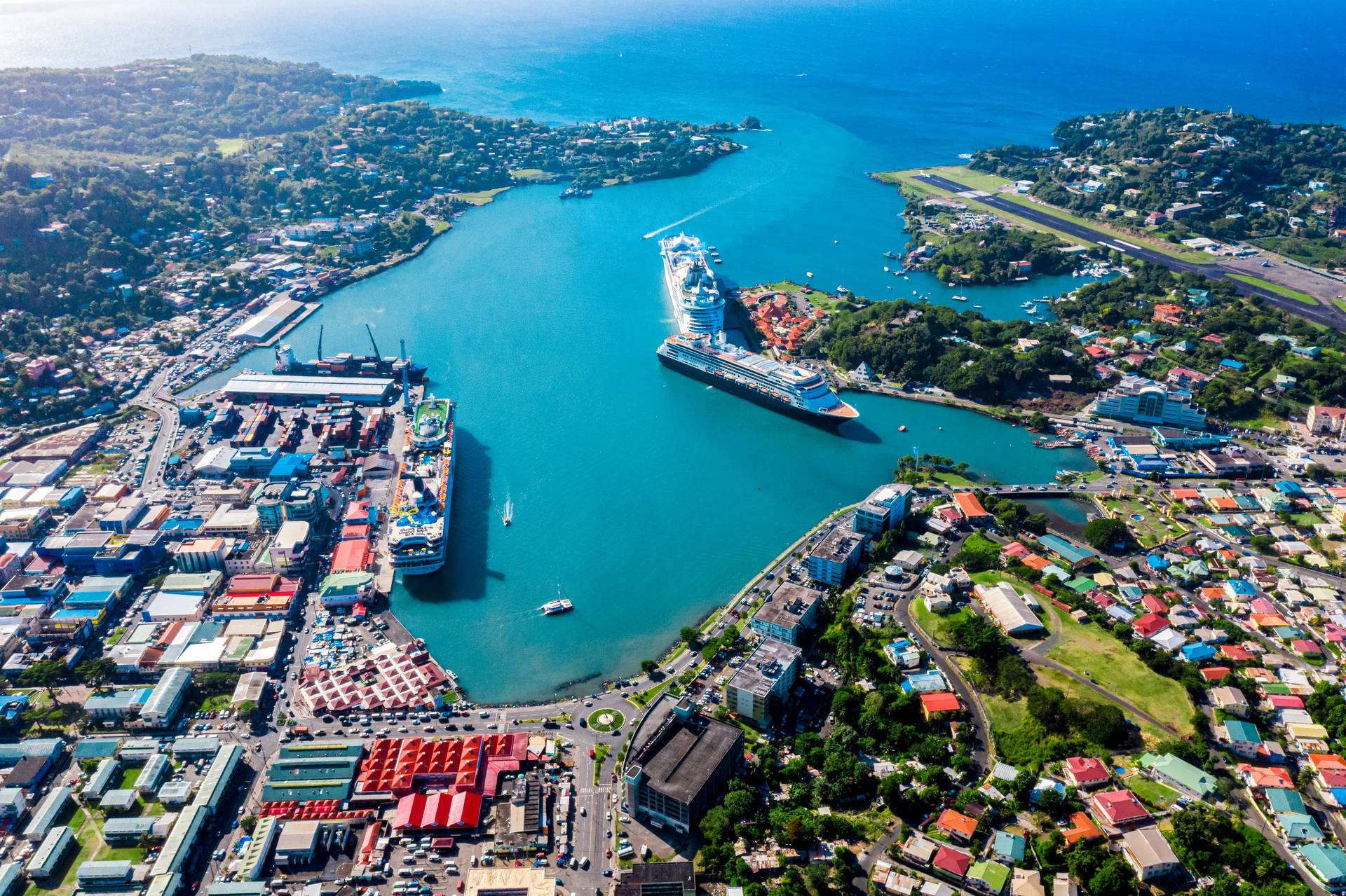 Picturesque Castries Port In Beautiful Saint Lucia Background