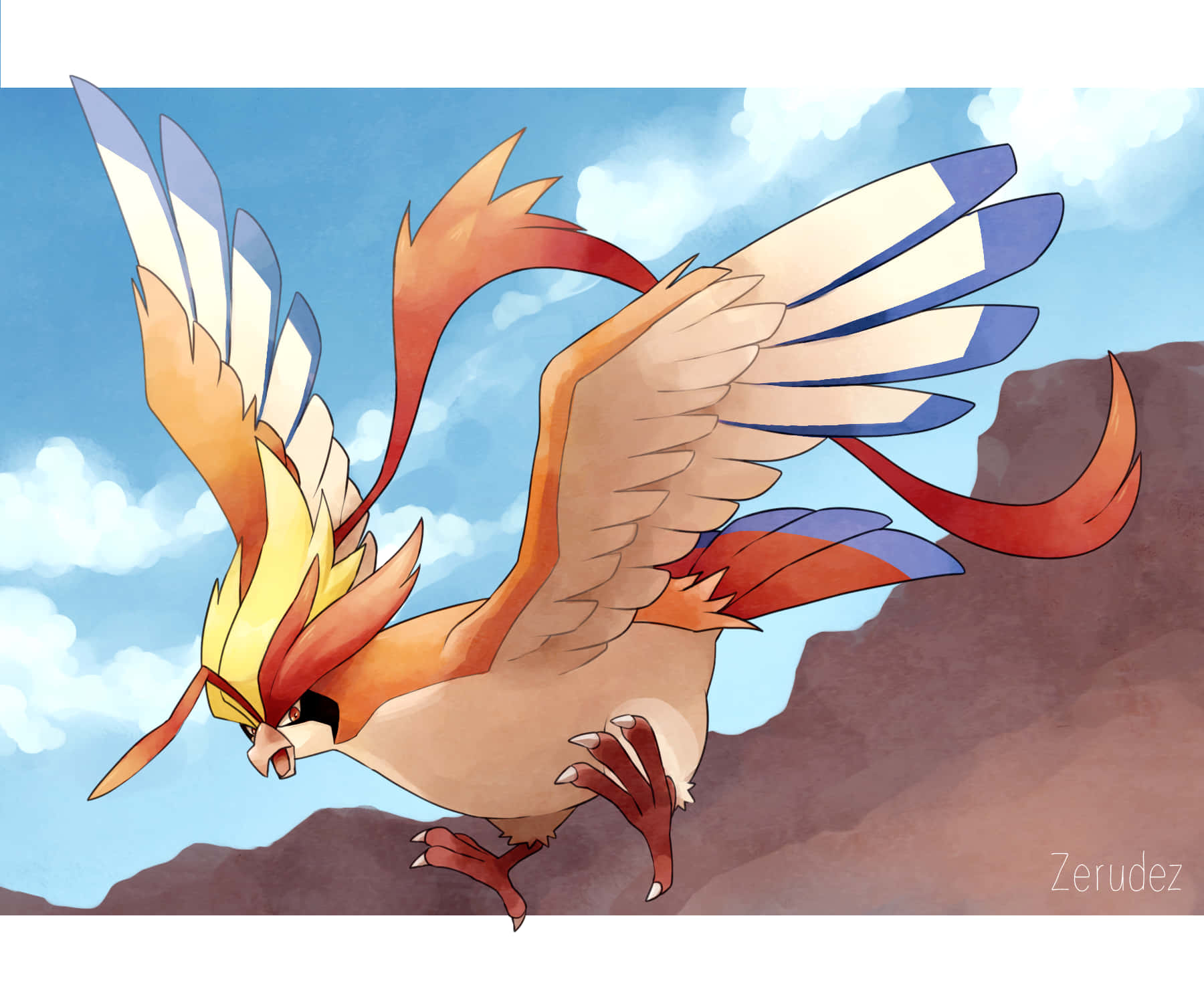Pidgeotto Flying In Blue Sky Background