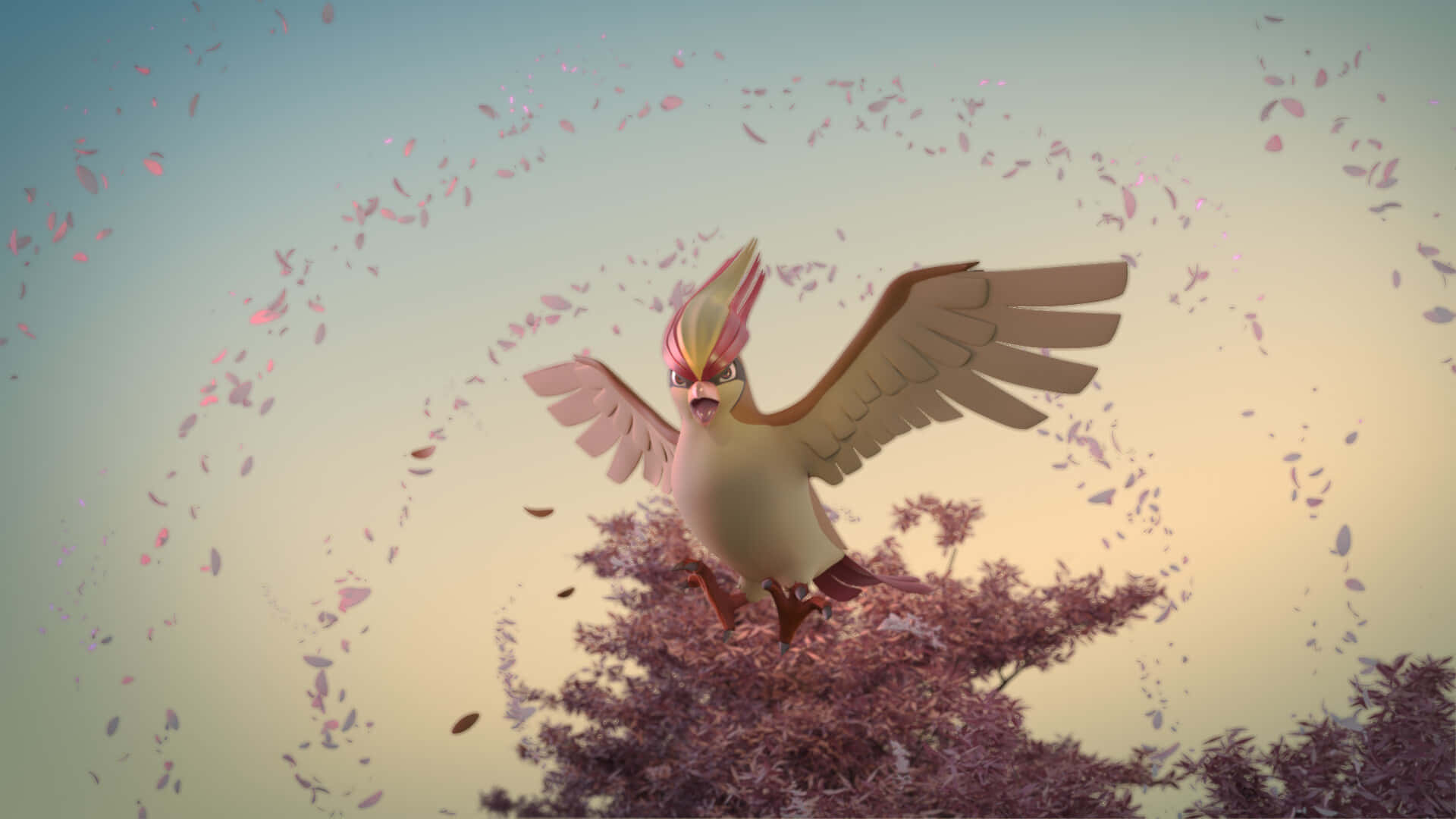 Pidgeotto Wings Spread Leaves Background