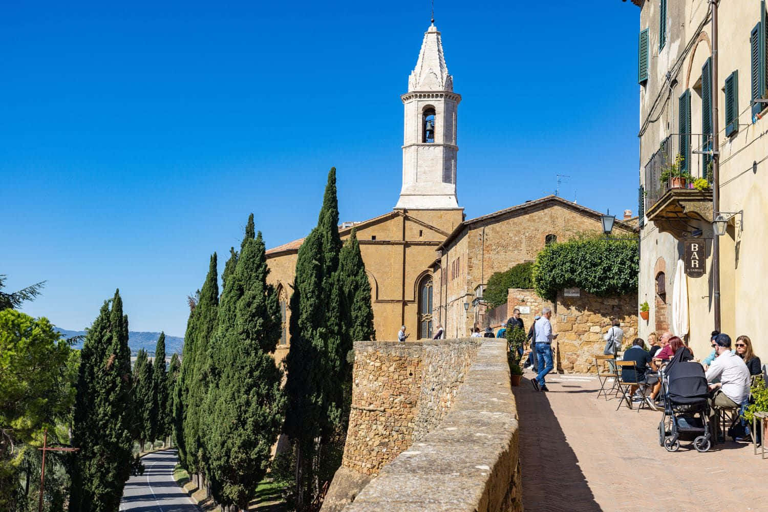 Pienza City Walls With Historical Bell Tower