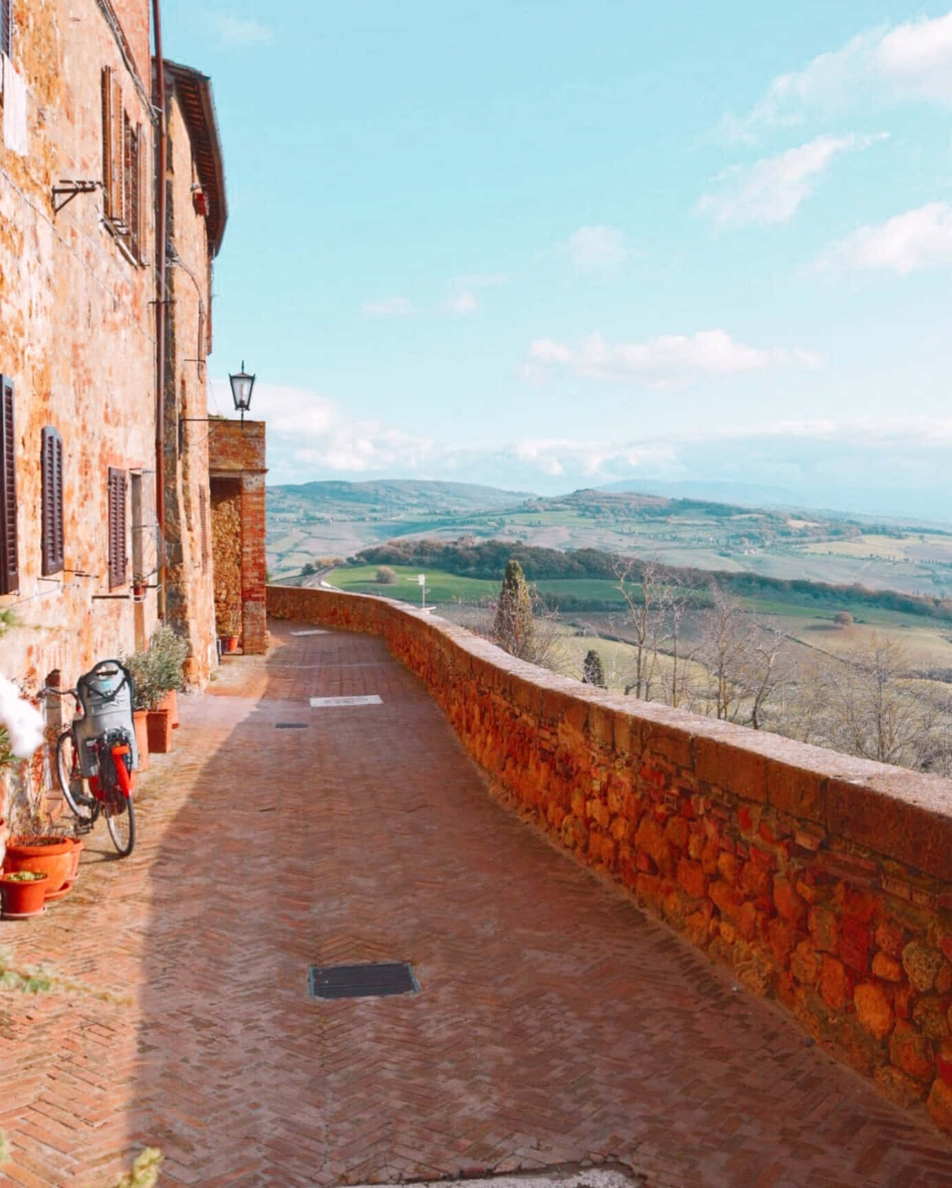 Pienza Italy Classic Walkway Wide Shot Portrait Background