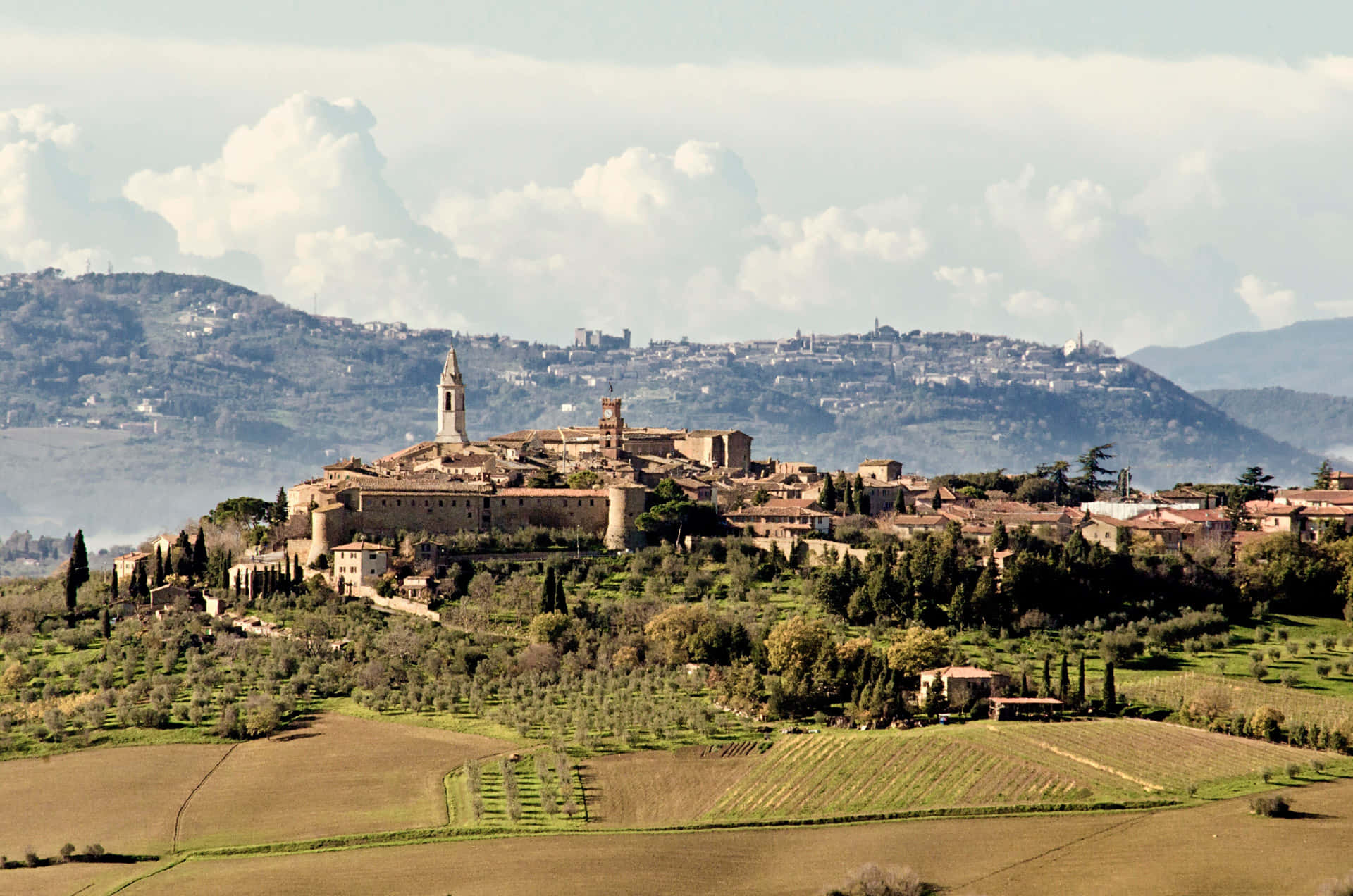 Pienza Town Tuscany Italy Extreme Wide Shot