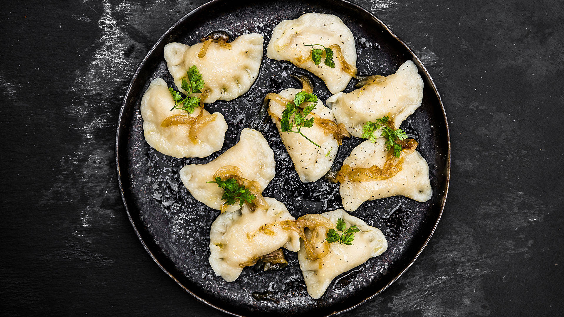 Pierogi Black Plate Background