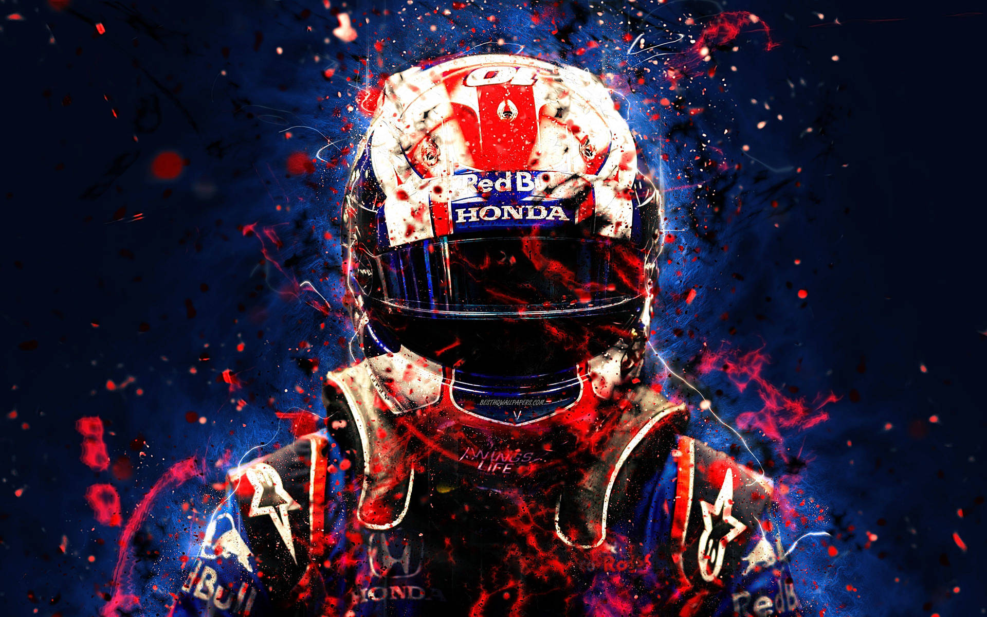 Pierre Gasly - Artistic Rendition In Blue And Red Background