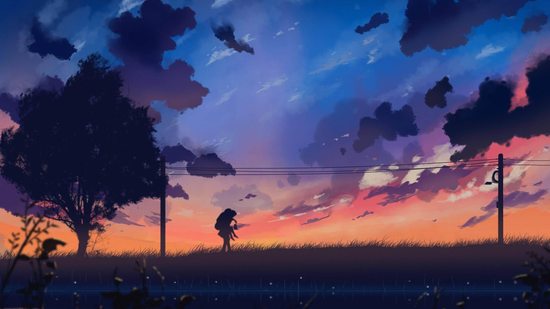 Piggyback Sunset Aesthetic Anime Scenery Background