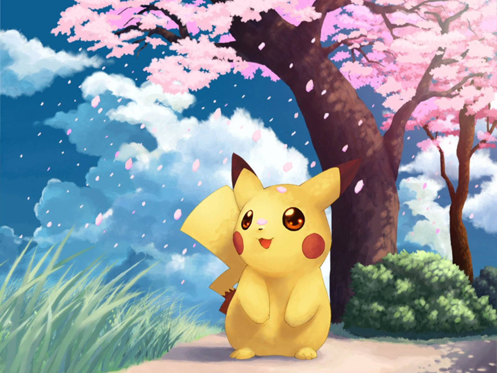 Pikachu 3d And Cherry Blossom Tree Background