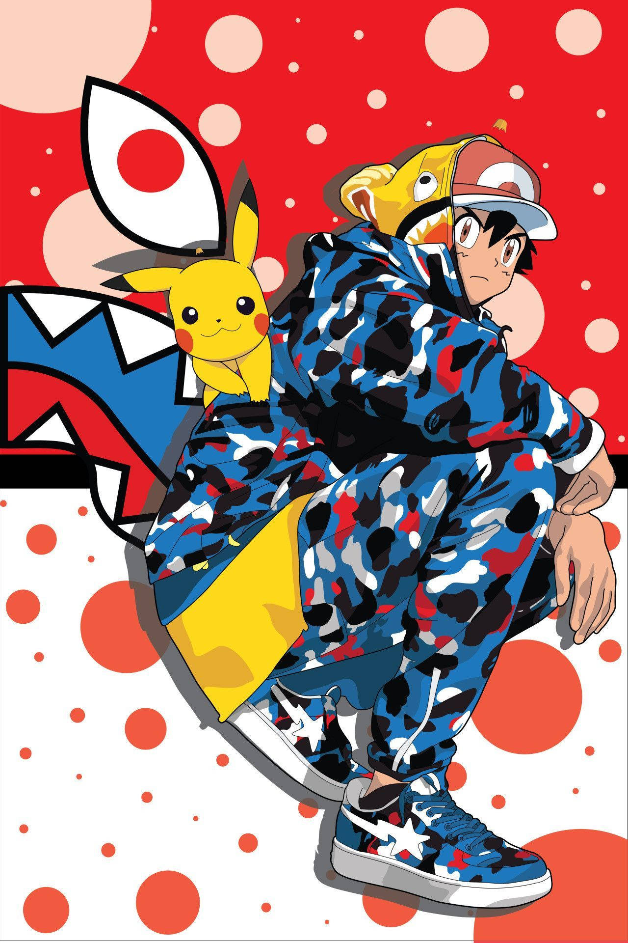 Pikachu And Ash With Bape Cartoon Background