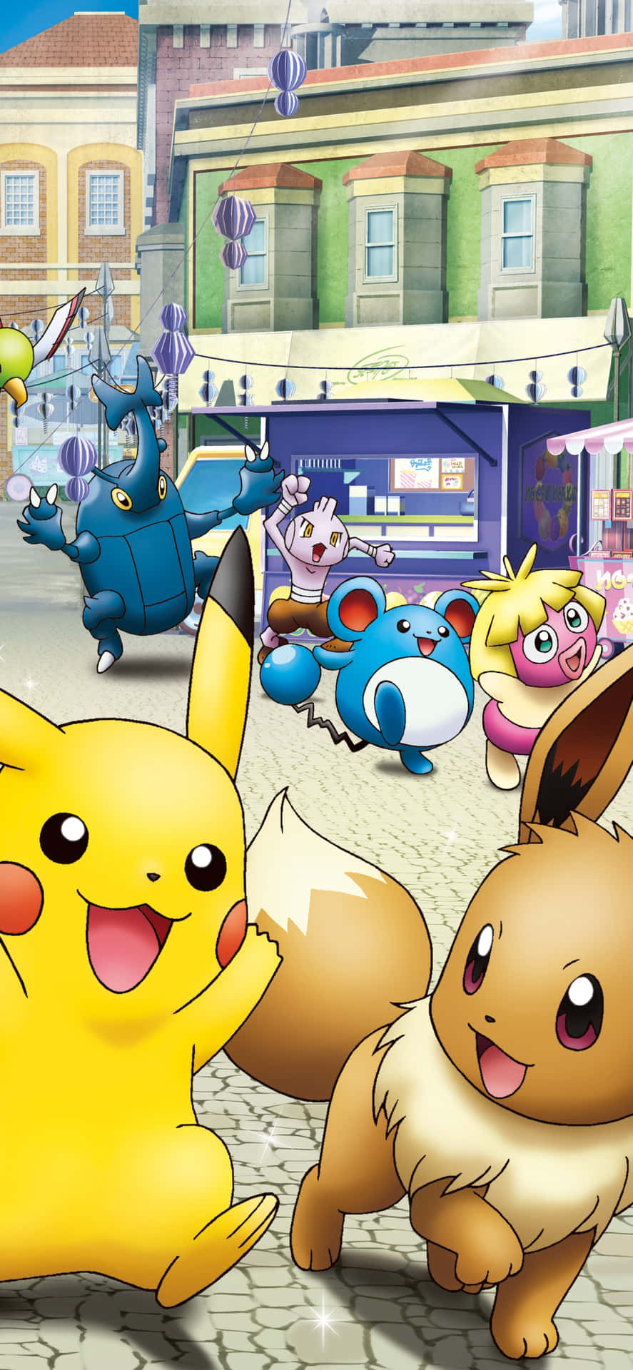 Pikachu And Eevee Bonding Over Cuteness Background