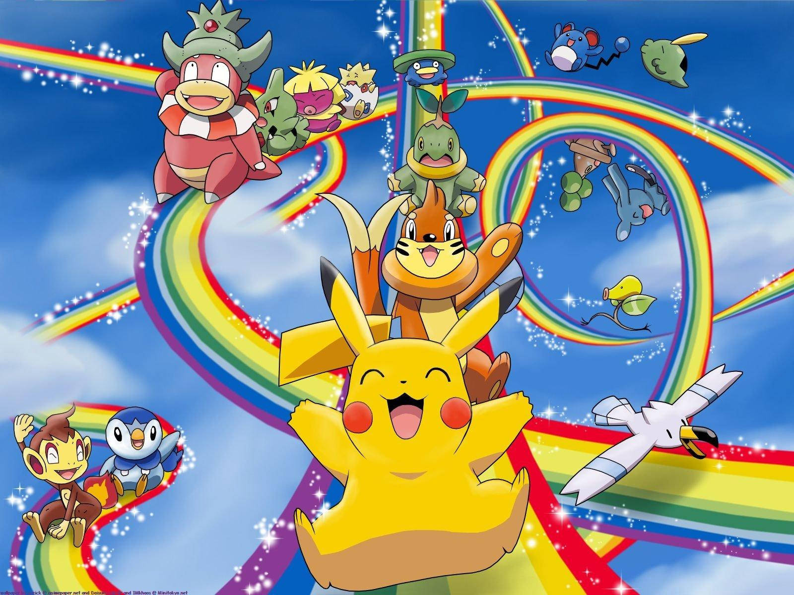 Pikachu And Other Cool Pokemon Rainbow Background