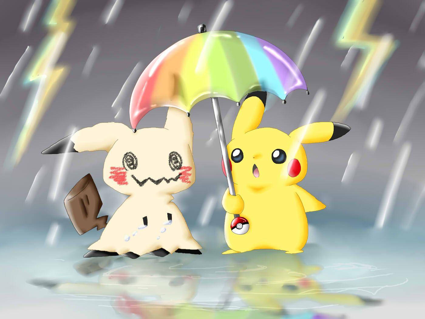 Pikachu And Pikachu In The Rain Background