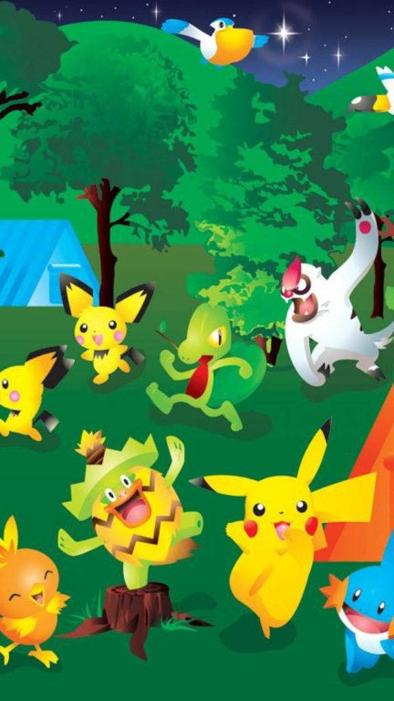 Pikachu Camping With Friends Pokemon Iphone
