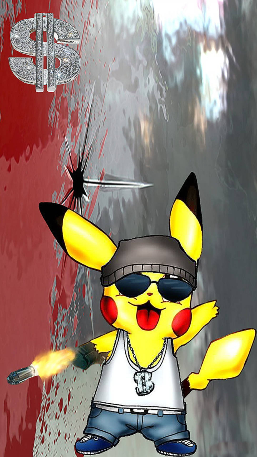 Pikachu Embraces The Gangster Vibe In Cartoon Art Background