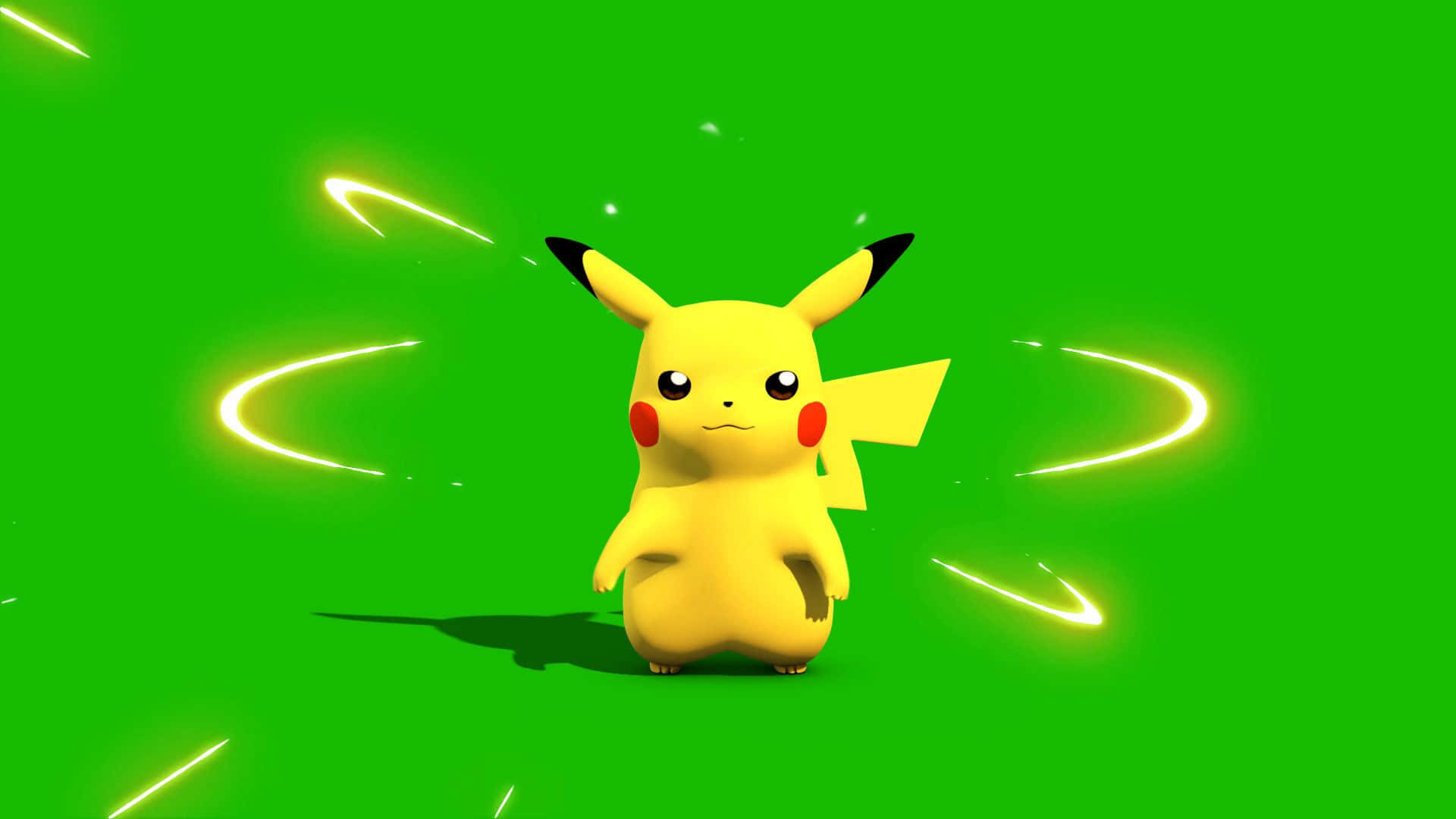 Pikachu On A Green Background With A Light Shining Background