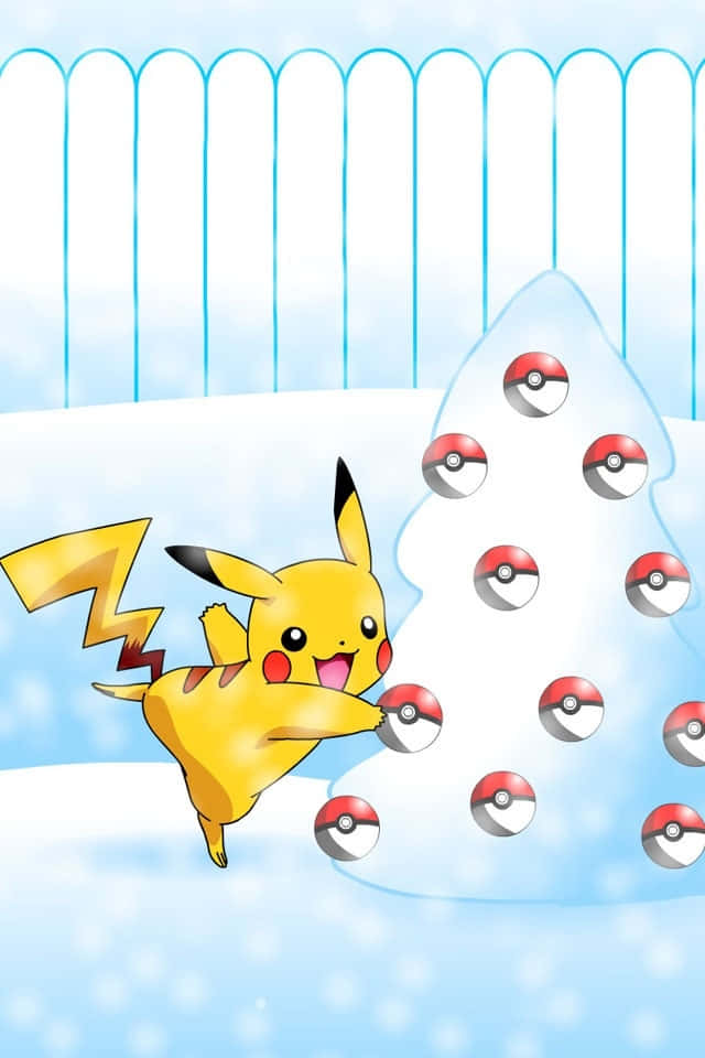 Pikachu With Snow Pokémon Christmas Tree Background