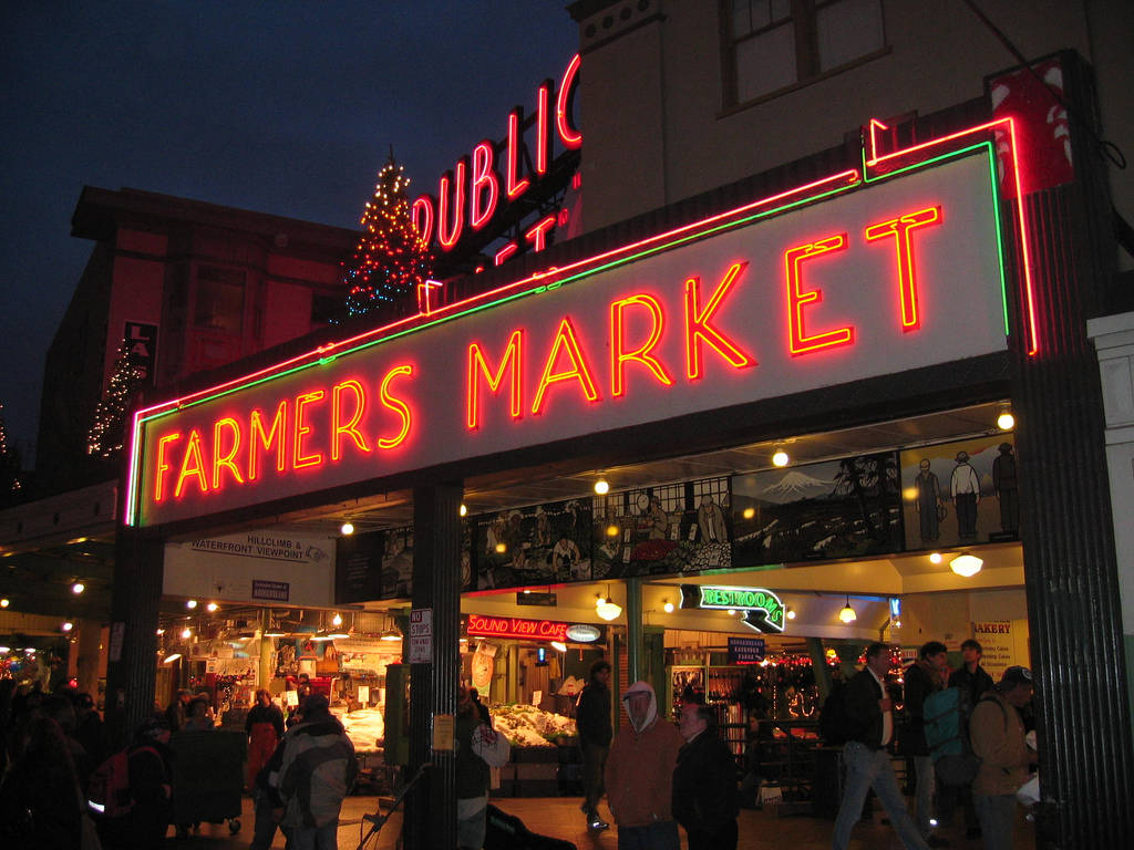 Pike Place Market At Night Background