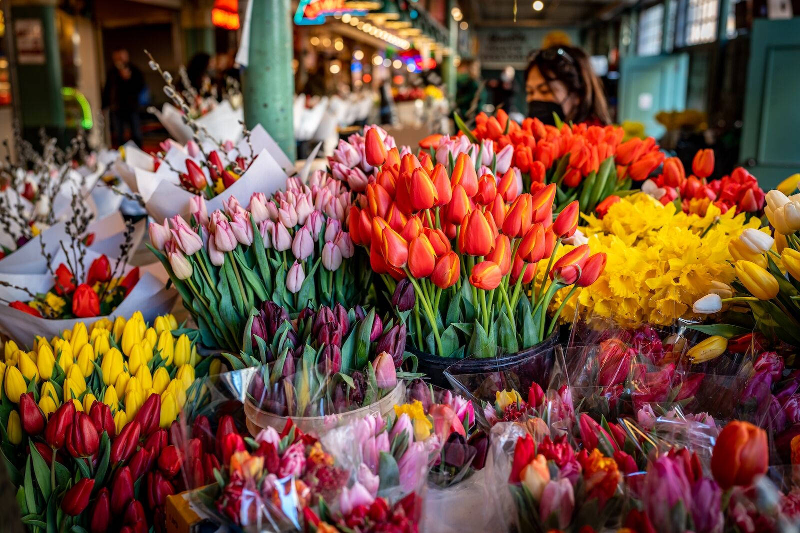 Pike Place Market Flower Stall Tulips Background