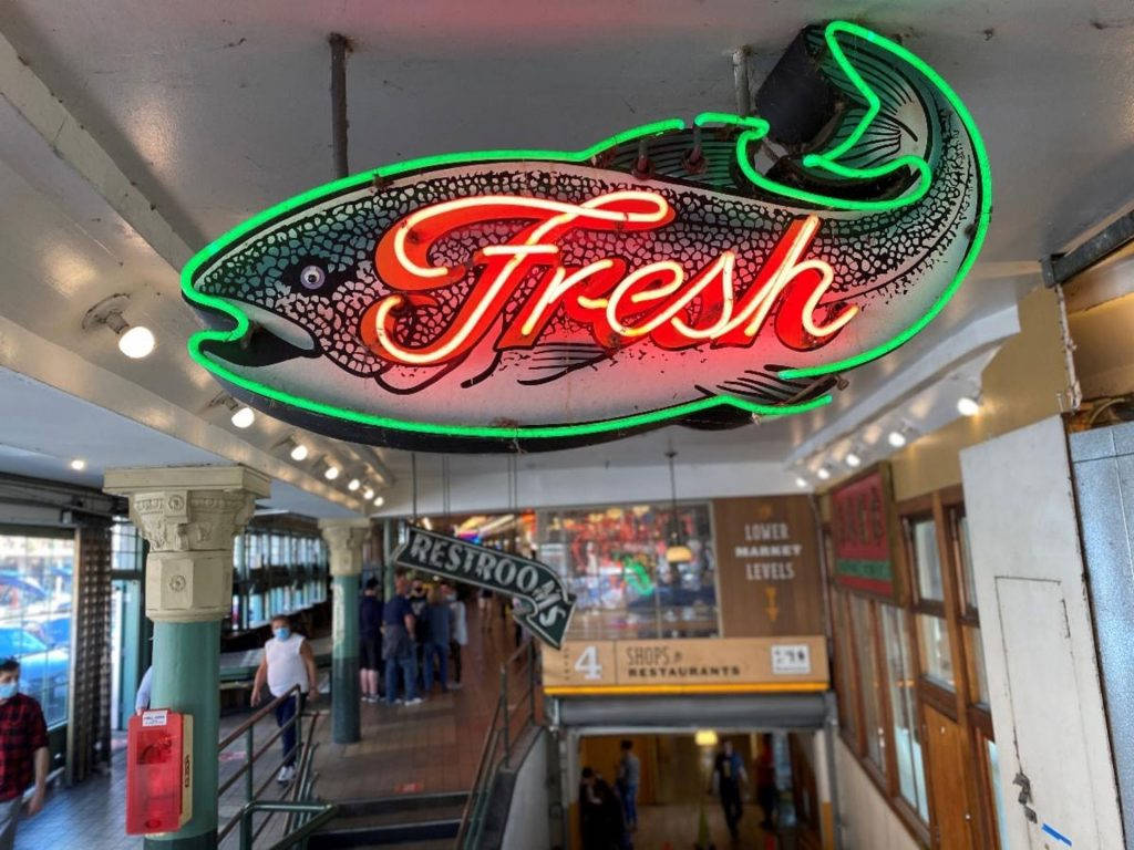 Pike Place Market Fresh Fish Sign Background