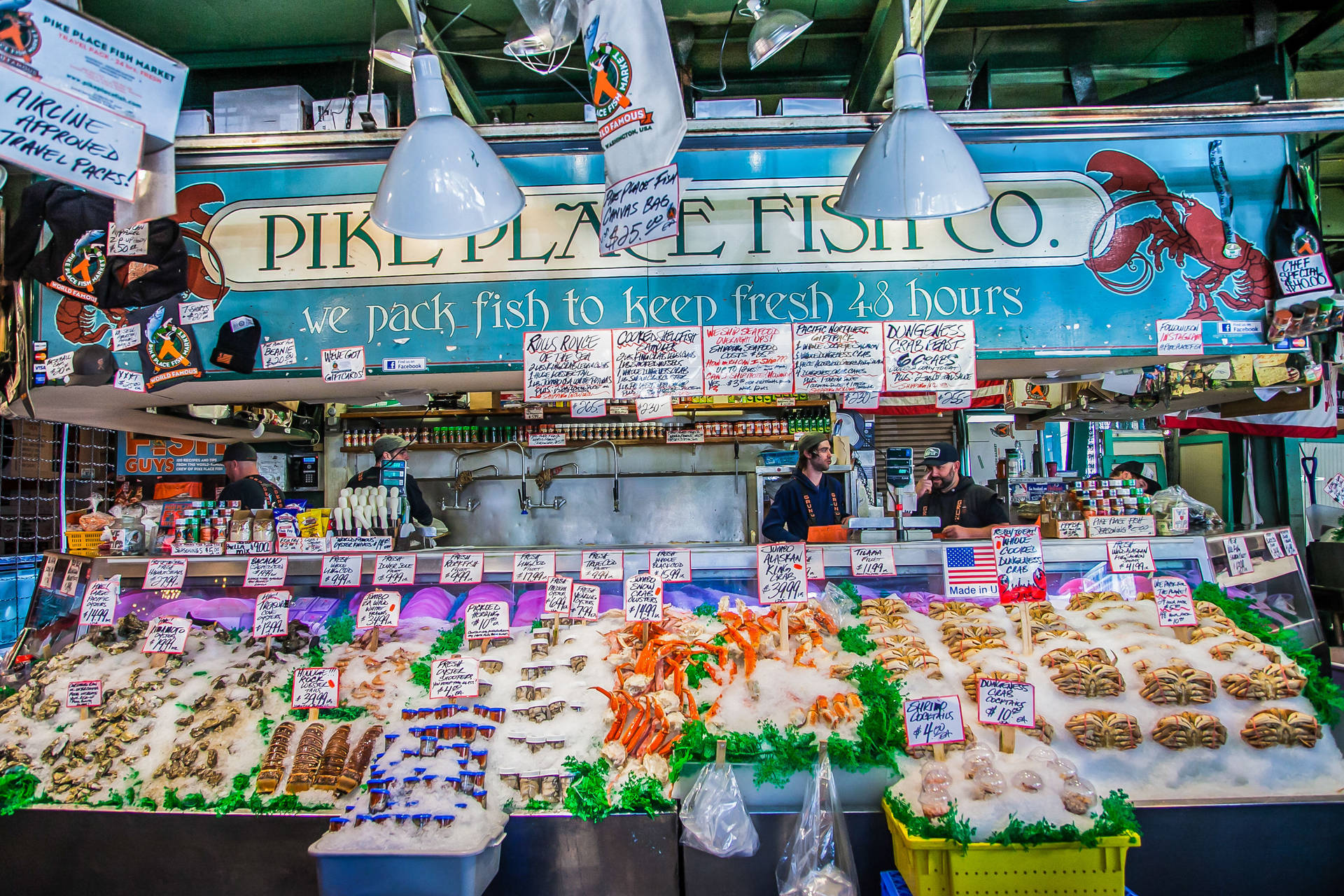 Pike Place Market Fresh Seafood Display Background