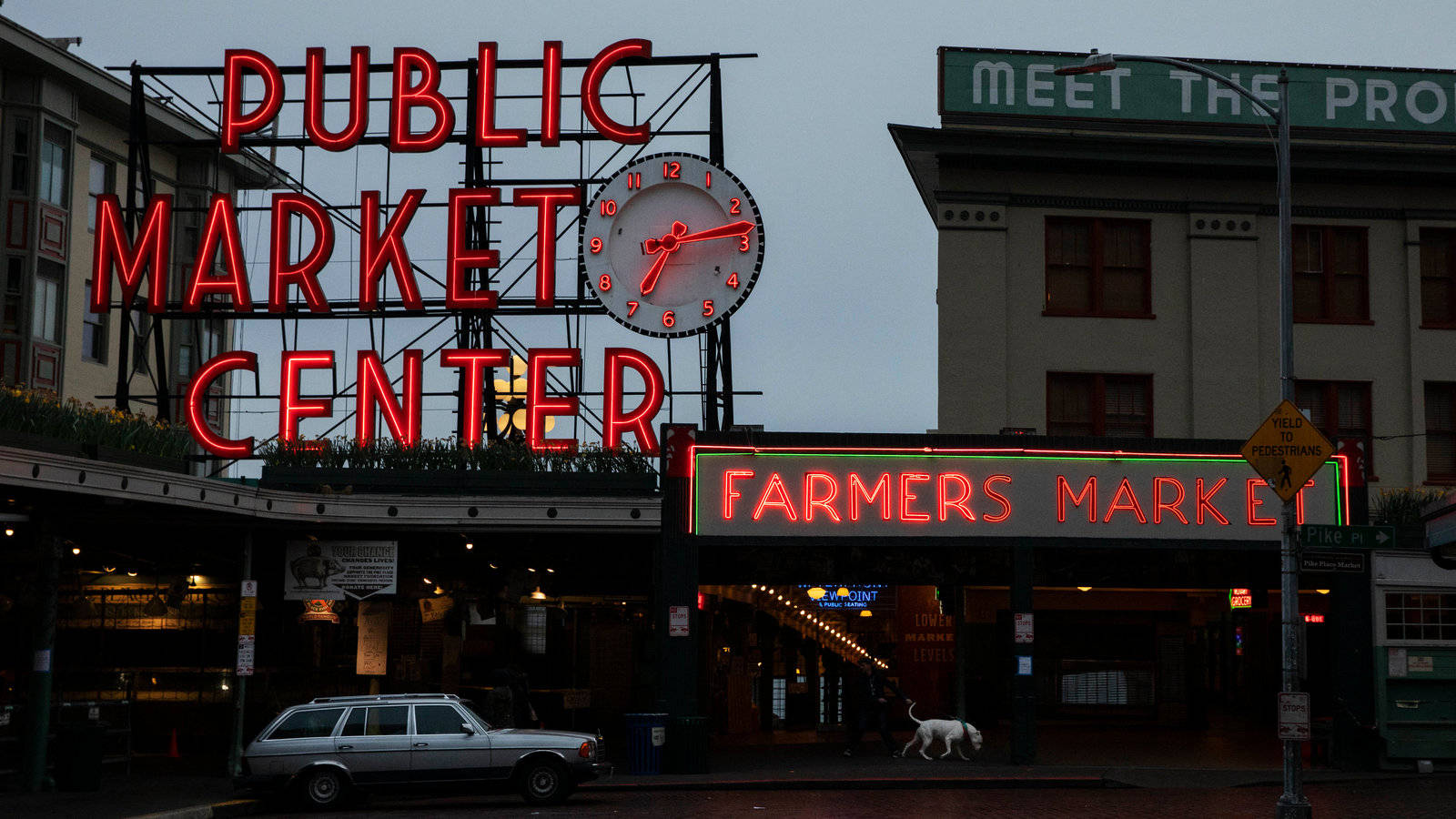 Pike Place Market Red Led Signs Background