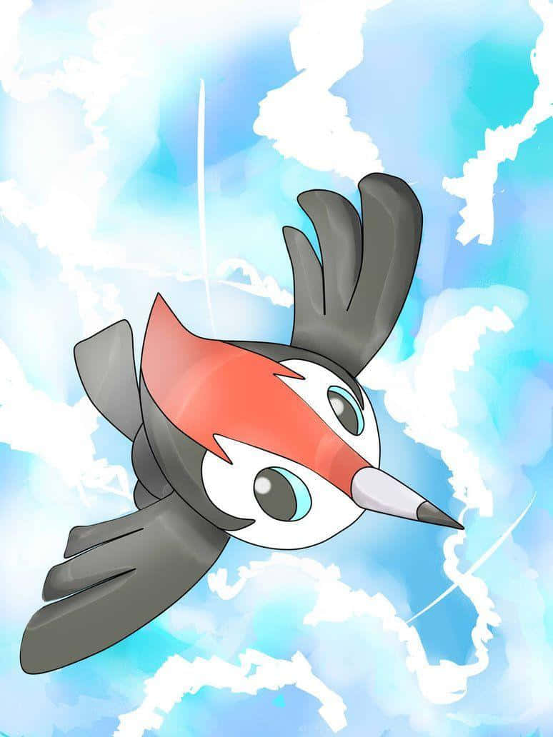 Pikipek Flying Under Cloudy Sky Background