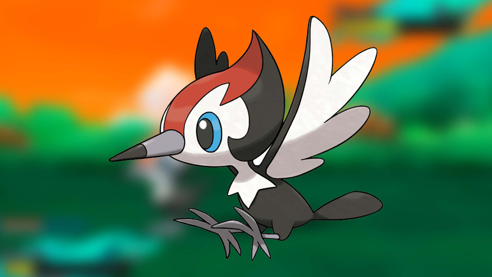 Pikipek In Blurry Green And Orange Background Background