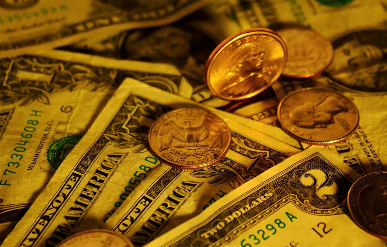 Pile Of Gleaming Dollar Coins