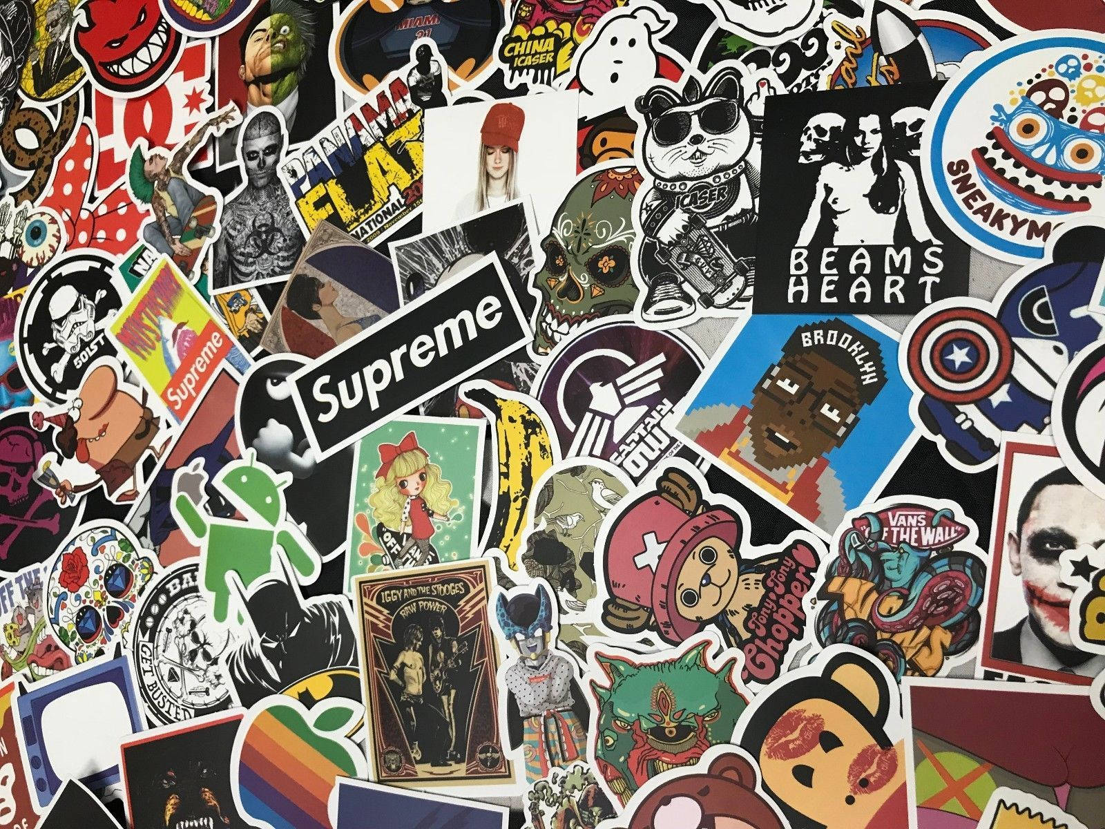 Pile Of Iconic And Aesthetic Stickers Background