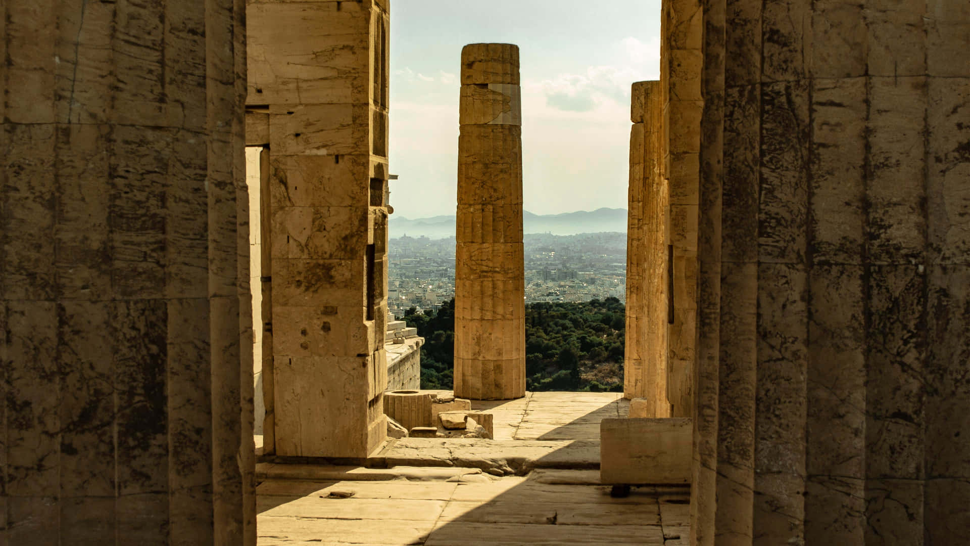Pillar Without Beam In Acropolis Background