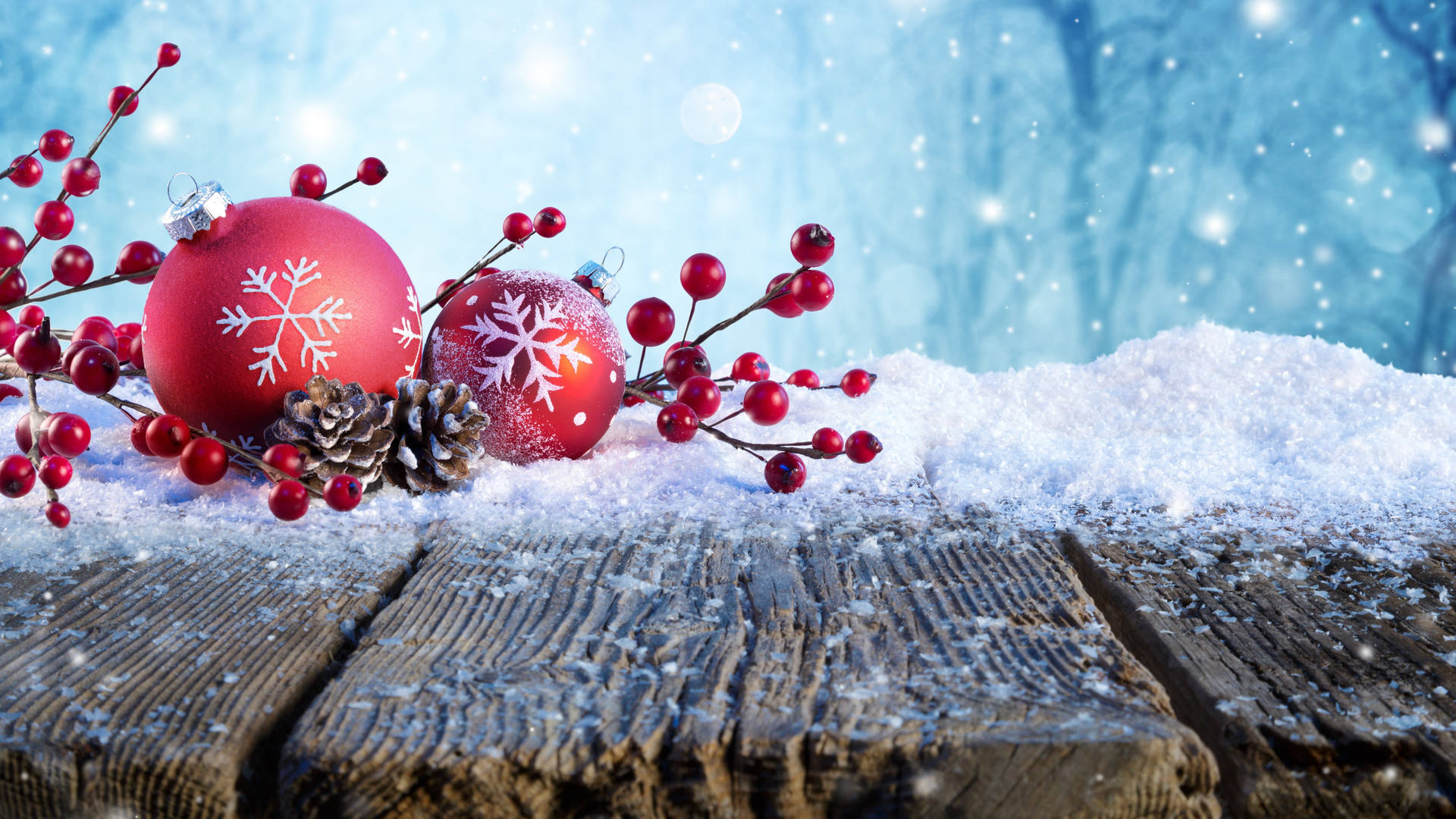 Pine Cone And Red Christmas Balls Background