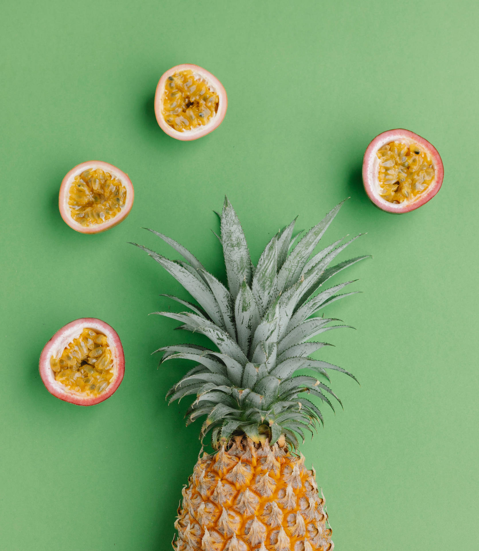 Pineapple And Passion Fruit Flat Lay Shot Background