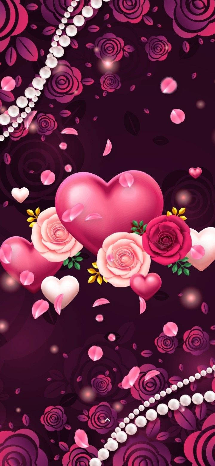 Pink 3d Iphone Hearts And Flowers Background