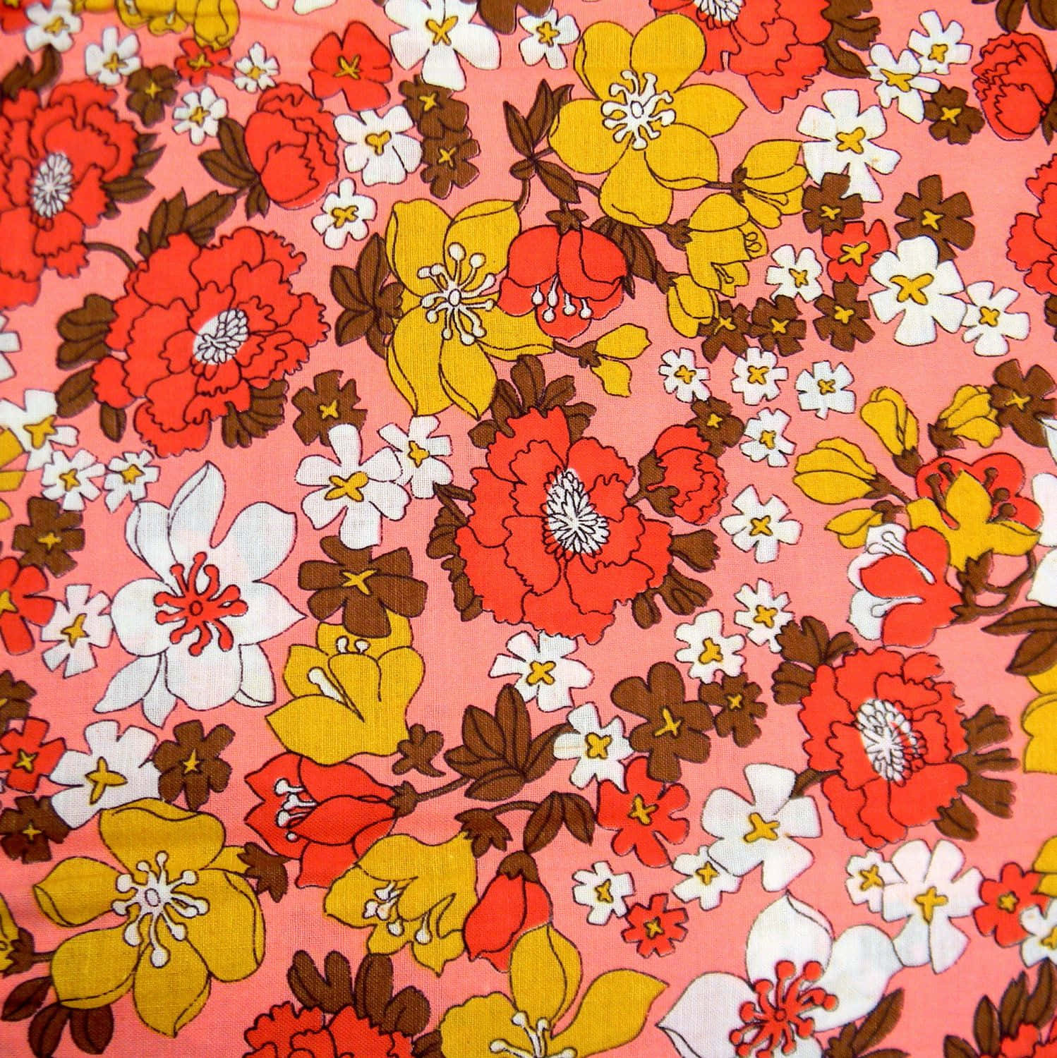 Pink 70s Floral Fabric Background