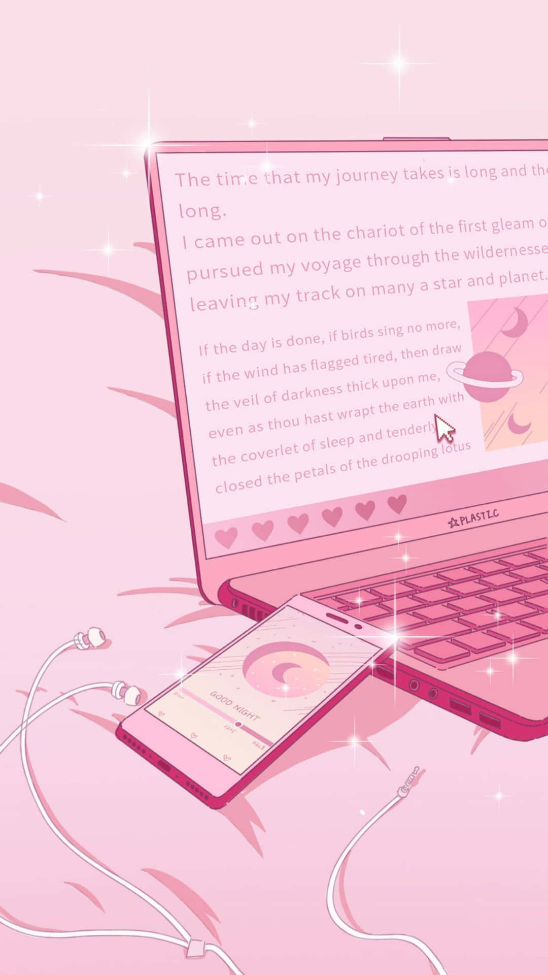 Pink Aesthetic Anime Phone And Laptop