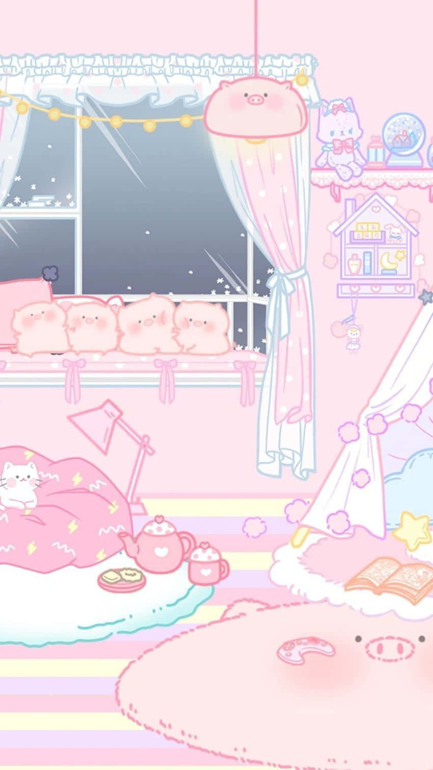 Pink Aesthetic Anime Phone Cats Background