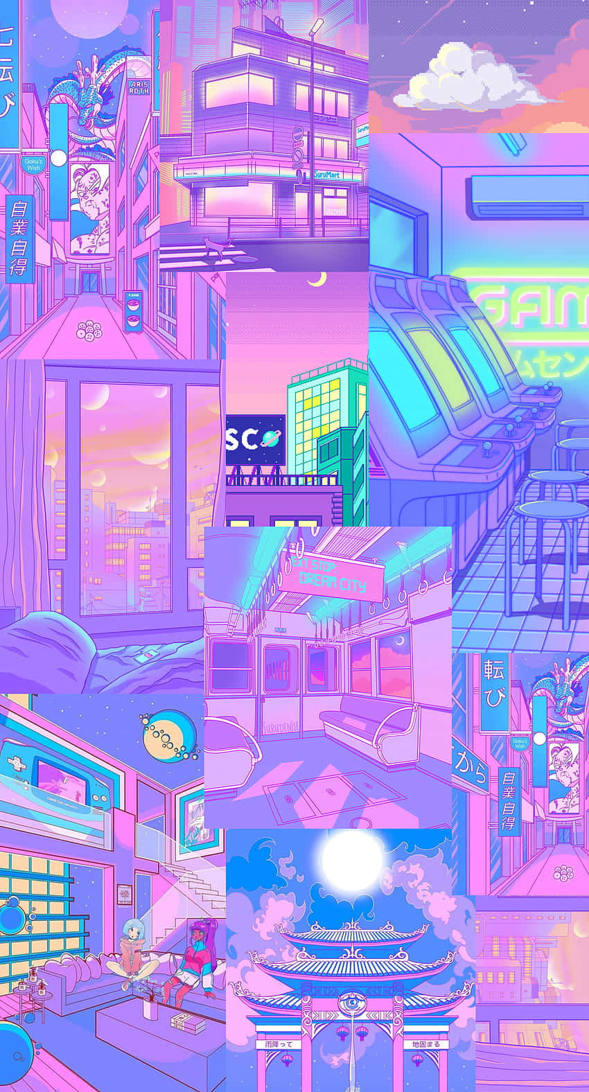 Pink Aesthetic Anime Phone Neon City Background