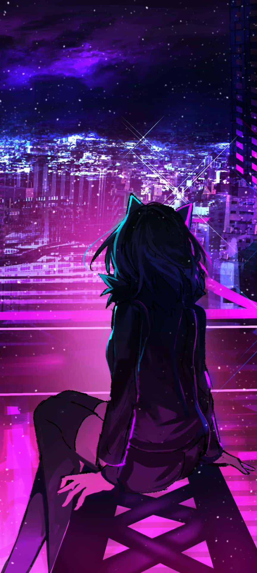 Pink Aesthetic Anime Phone Rooftop Background