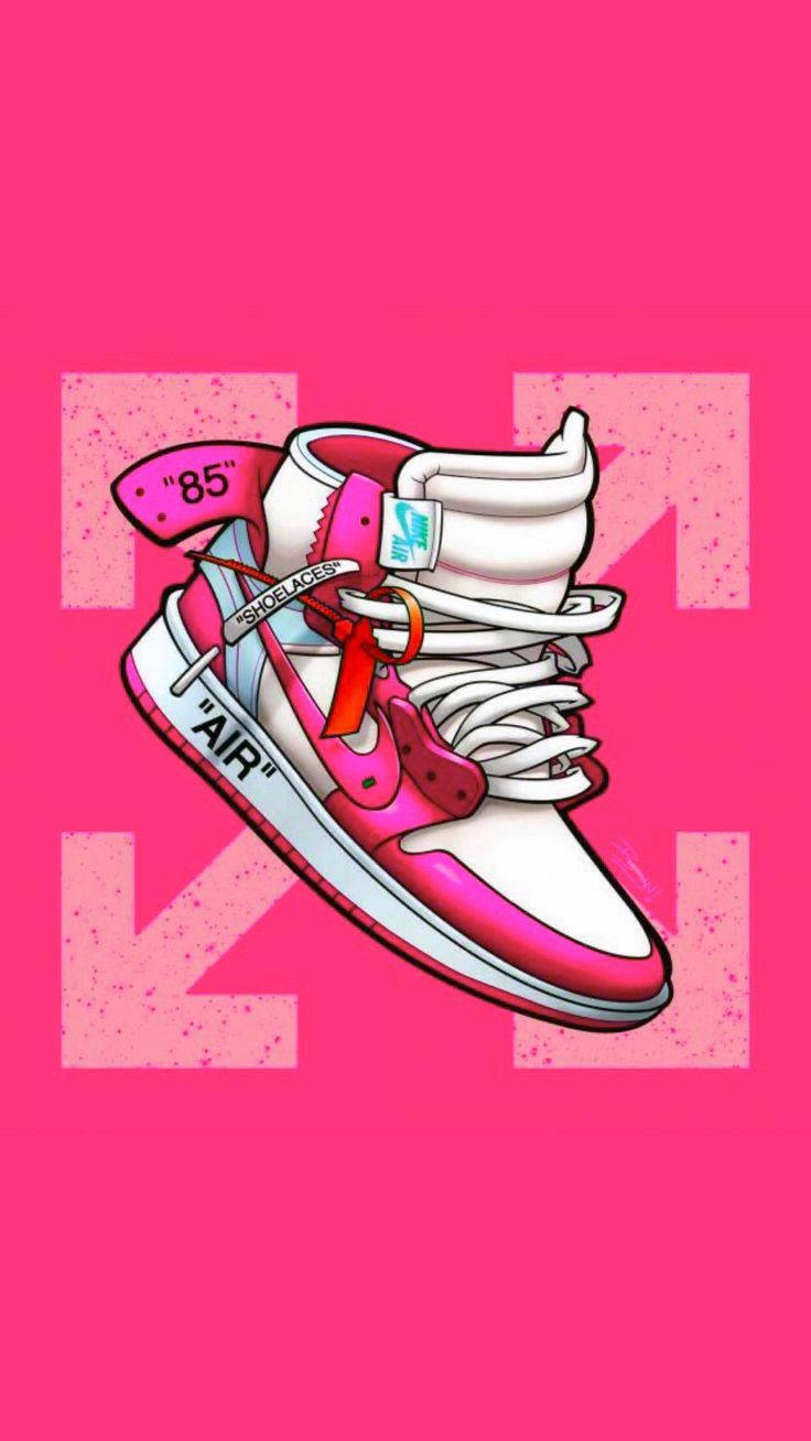 Pink Aesthetic Cartoon Nike Shoe Background