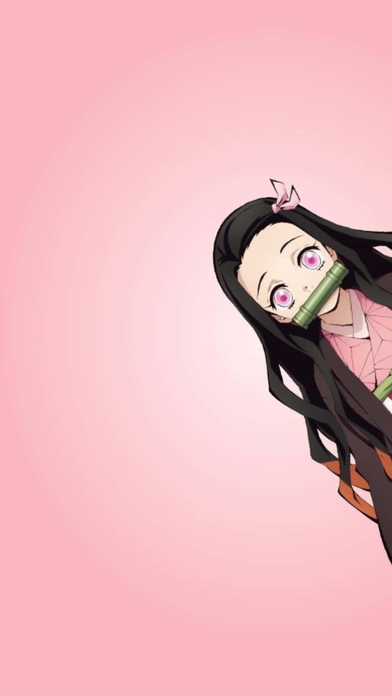 Pink Aesthetic Cute Demon Slayer Character Nezuko Digital Art Background