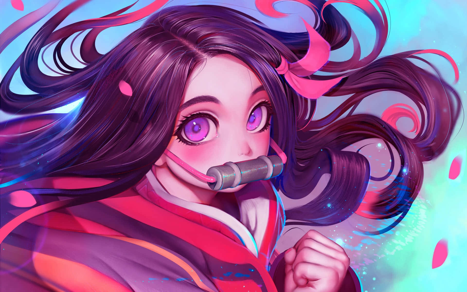 Pink Aesthetic Cute Nezuko Kamado Vector Fan Art Background