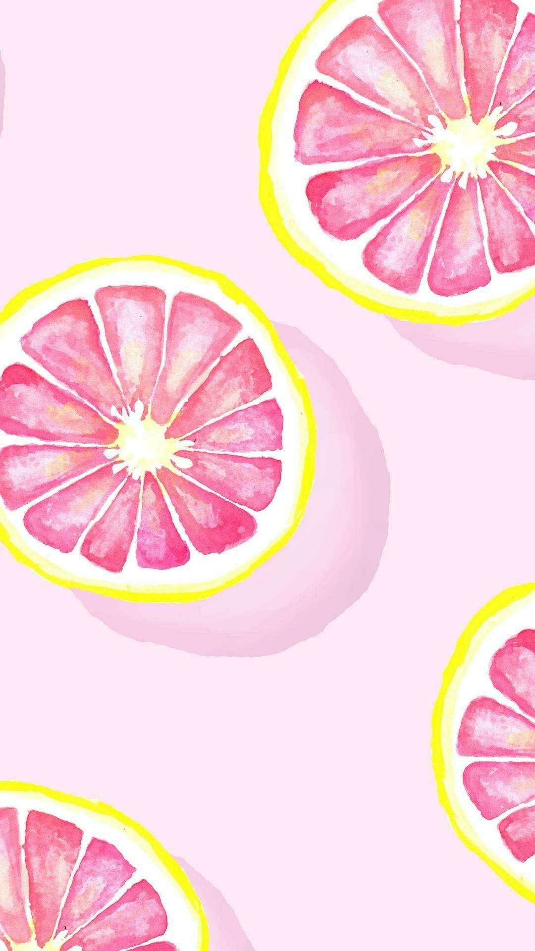 Pink Aesthetic Grapefruits Digital Illustration Background