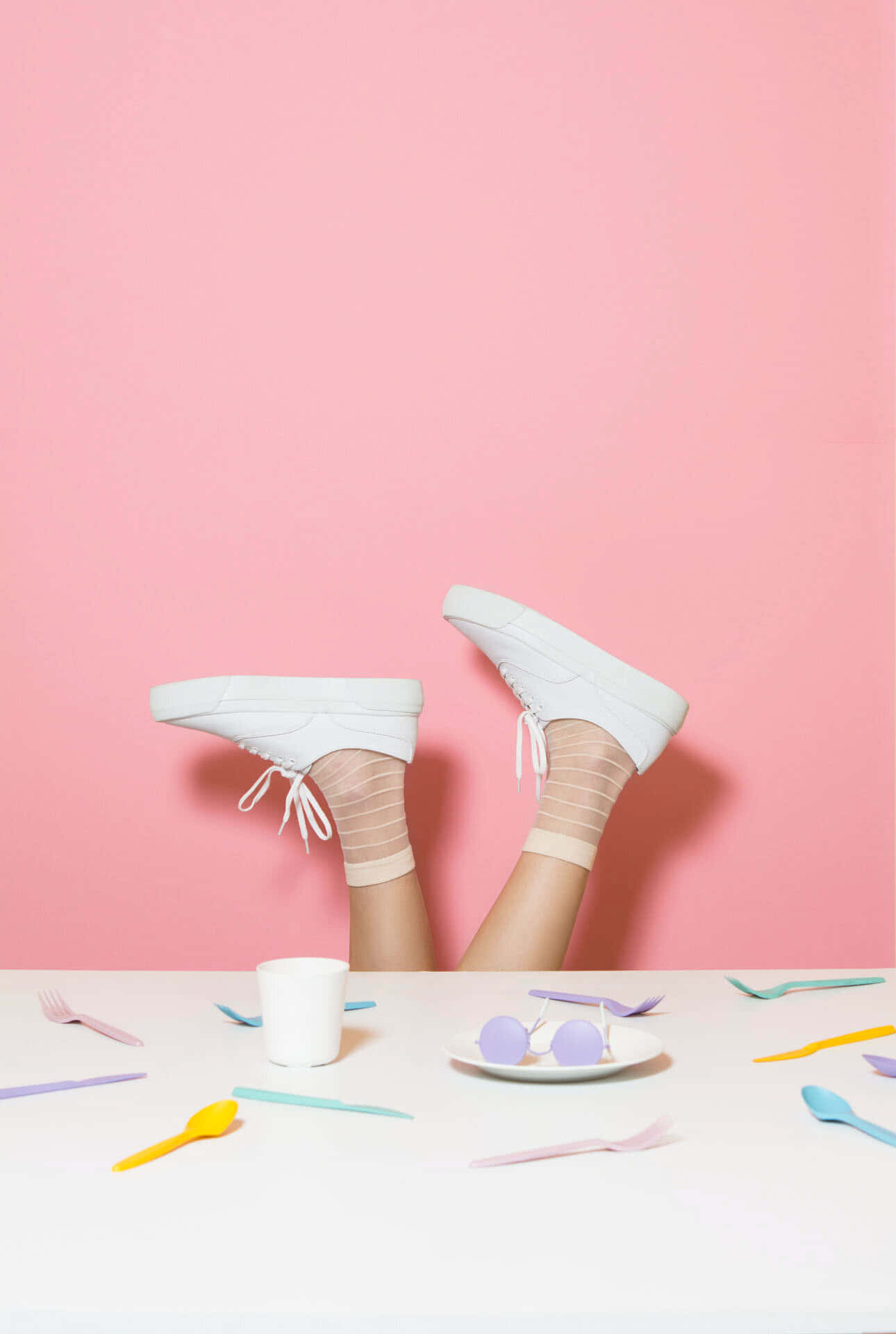 Pink Aesthetic Pastel Minimalist Upside Down Feet Background